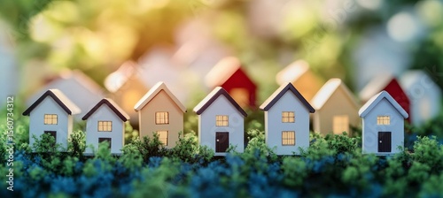 Eco-Friendly Minimalist Building Estate Planning with Miniature Home Village in Pastel Colors