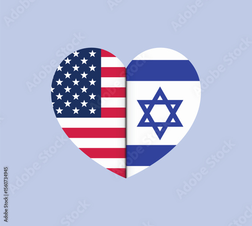 Two Flags of USA and Israel in a heart shape
