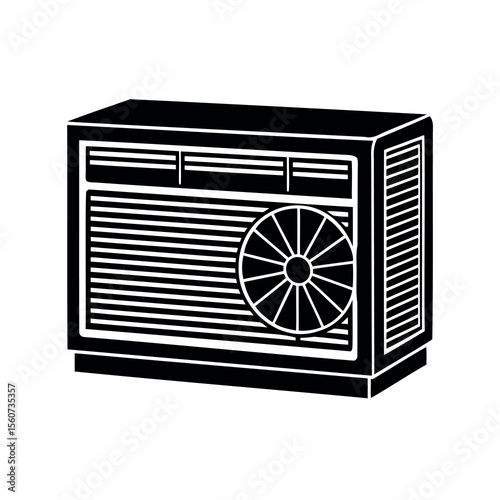 Black and White Illustration of a Window Air Conditioning Unit