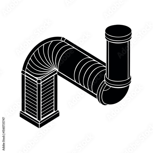 Isometric black pipeline with different structures with vertical pipe end point
