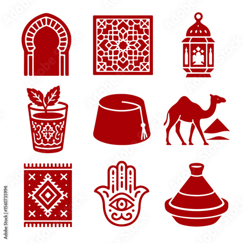 vector isolated red color morocco traditional cultural symbols