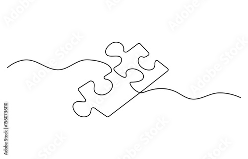 Puzzle icon line continuous drawing vector. One line Conundrum icon vector background. Team work icon. Continuous outline of a Missing item.