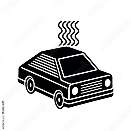 Black and white illustration of a smoking car implying malfunction
