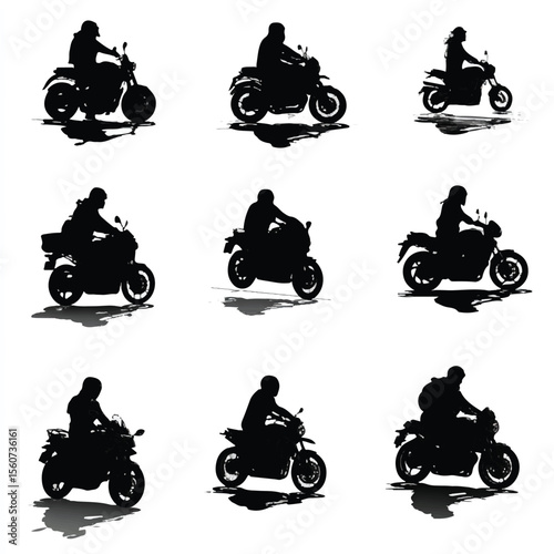 biker silhouette set, Black & White silhouette set
