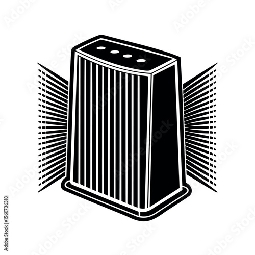 Black and White Geometric Air Purifier Icon with Radiating Lines