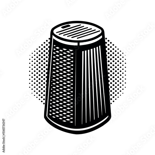 Stylized Black and White Grater Illustration with Halftone Effect Background