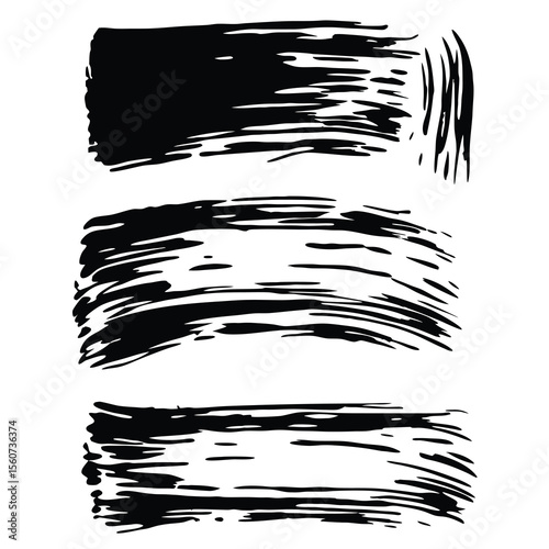 Abstract black brush strokes in various shapes for graphic design elements