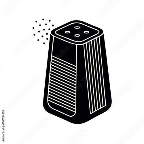 Simple black and white illustration of a salt shaker dispensing salt