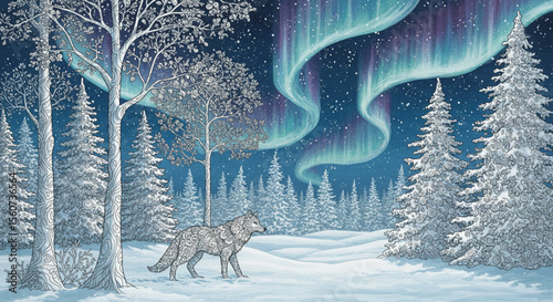 Arctic Wolf Under the Mystical Aurora Borealis