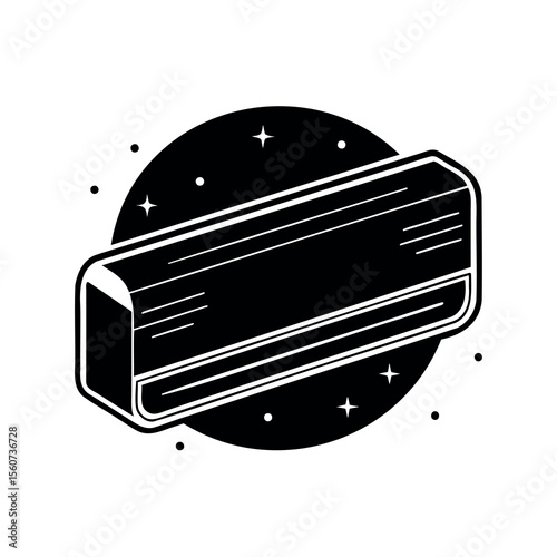 Monochromatic air conditioner unit in front of space background illustration
