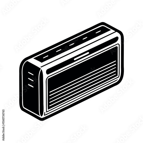 Stylized Black and White Illustration of an Air Conditioning Unit in Isometric View