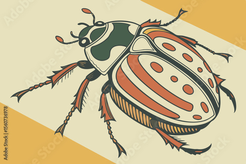Colorful Beetle Insect Illustration - Detailed Entomology Art Print