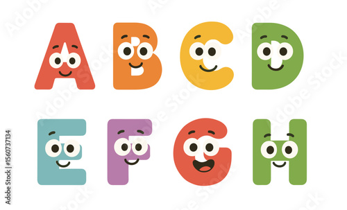 Colorful cartoon alphabet letters with smiling faces for kids' education