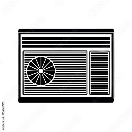 Black and white illustration of window air conditioning unit ventilation system