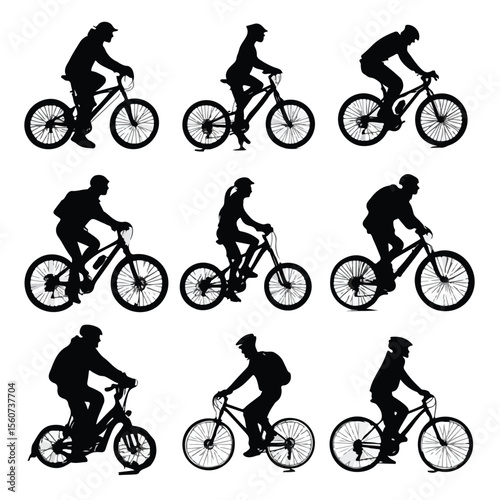 biking silhouette set, Black & White silhouette set