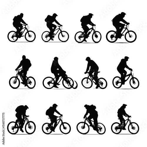 biking silhouette set, Black & White silhouette set