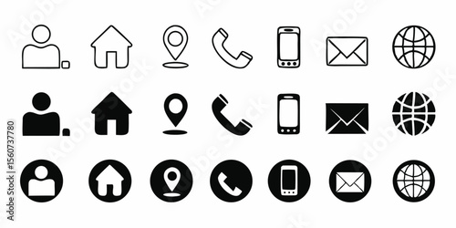 business card and website icon set. contact information icons containing name, location, phone, email and web address symbol. transparent png and vector illustration