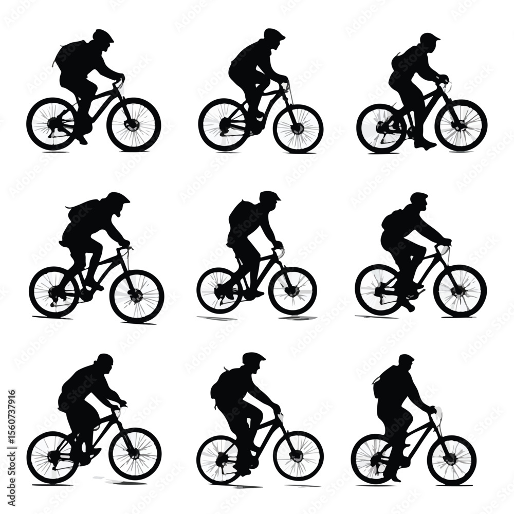 Fototapeta premium biking silhouette set, Black & White silhouette set