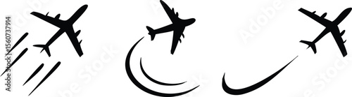 Flying plane with trail symbol. Aeroplane icon with trace path. Transparent PNG and vector illustration. 