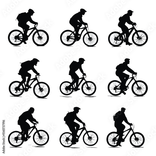 biking silhouette set, Black & White silhouette set