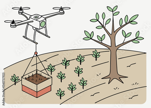 Drone plants tree automatically