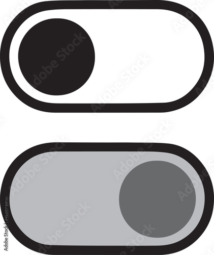Two toggle switches, one on and one off, for digital interface design.