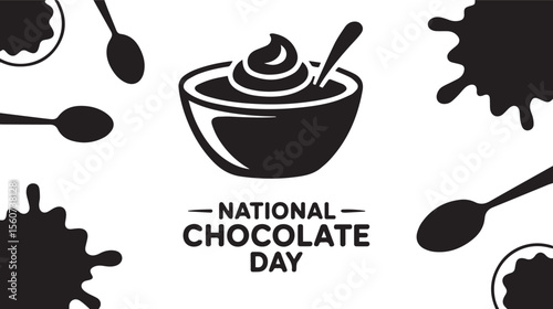 National Chocolate Day Silhouette with Spoon Bowl and Cocoa Splash Design