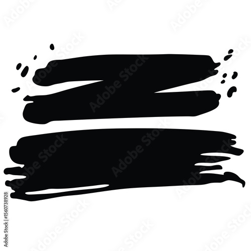 Abstract black brushstrokes with splatter on a transparent background for design elements