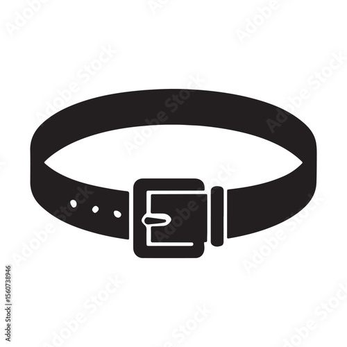 Simple Black Belt Vector Graphic Minimalist Accessory Fashion Item for Waist Apparel with Buckle Design Holes and Sturdy Structure