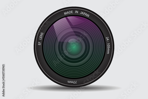 Front view of photo camera lens isolated on white background. Vector illustration