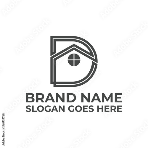 Letter D Home Logo Design Real Estate House Symbol with Modern Line Art Style