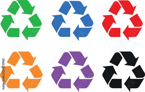 Colorful Recycling Symbols for Waste Types – Recycle Icons for Plastic, Paper, Metal, Organic, Glass and Mixed Waste