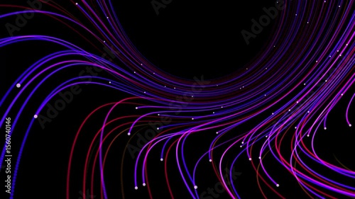 Abstract dynamic optic fiber data stream animation with flowing lines and glow effect, perfect for technology, network or digital communication themes, transparent background with alpha channel