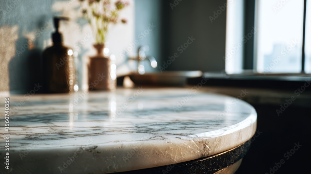 Fototapeta premium Empty marble tabletop in bathroom