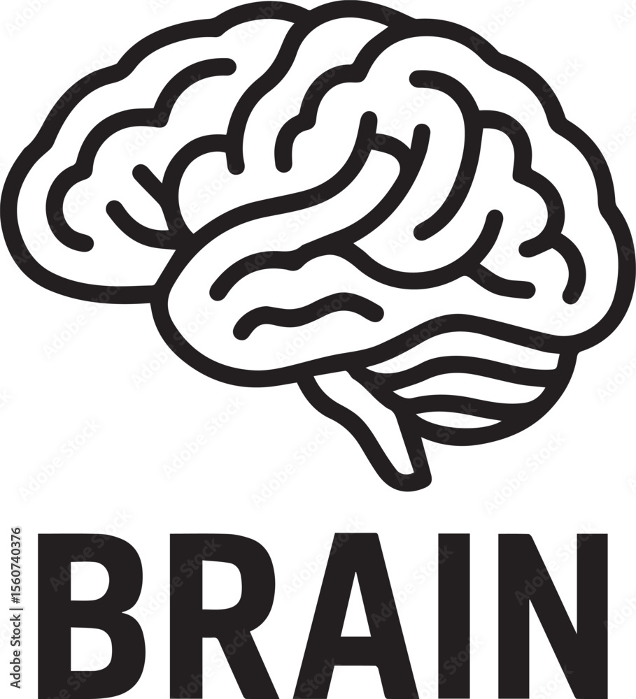 Fototapeta premium Simple, black and white line art illustration of a brain.