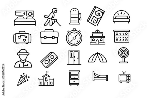 Hotel & Vacation Web Icons – Line Style Vector for Mobile and Website Use