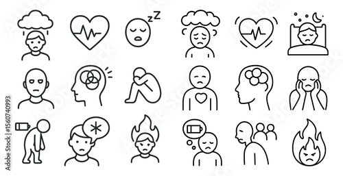Collection of faces with different emotions and expressions. Some of the faces are sad, while others are angry or scared. Scene is one of distress and unease