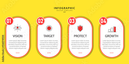 Infographic template 4 Step timeline journey isolated yellow background, Data visualization flat simple design. presentation graph. Business timeline creator 4 options, vector illustration.