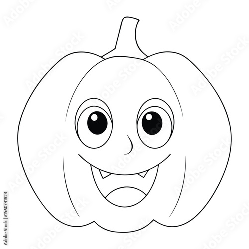 Cartoon Pumpkin With Smiling Face Outline Illustration For Coloring Page on a white background.