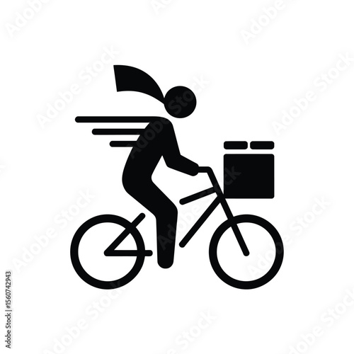Courier delivering package on bicycle icon