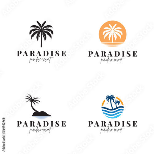 beach resort palm tree logo icon vector illustration template design
