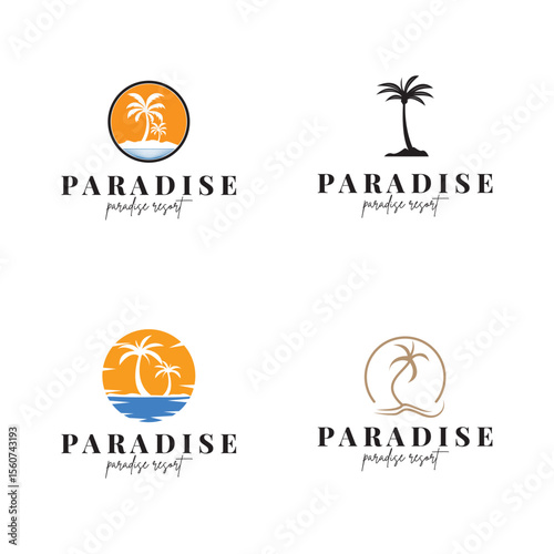 beach resort palm tree logo icon vector illustration template design
