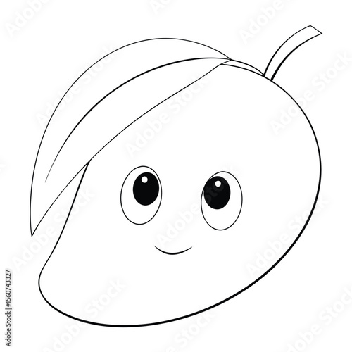 Cute Mango Character Outline With Big Eyes And A Smiling Face Design on a white background.