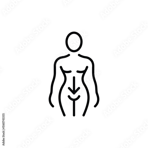 Human body anatomy with digestion arrow icon