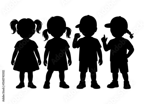 Black Silhouette of Children in Various Poses