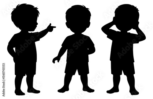 Three children silhouettes in different poses