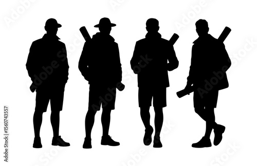 Four Men in Silhouettes Carrying Documents