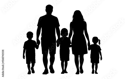 Happy Family Silhouette Walking Together