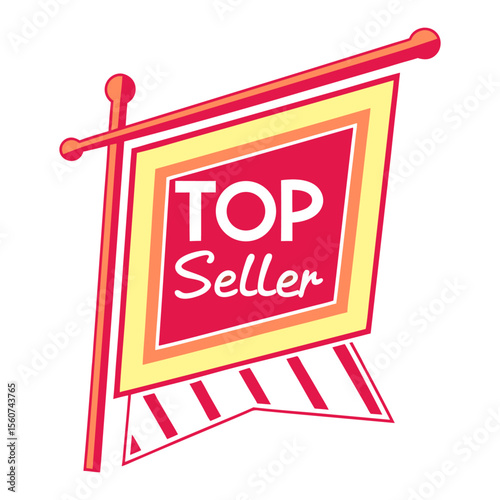 Red and white top seller badge illustrates exceptional product performance and marketing success, suitable for advertising and promotion.