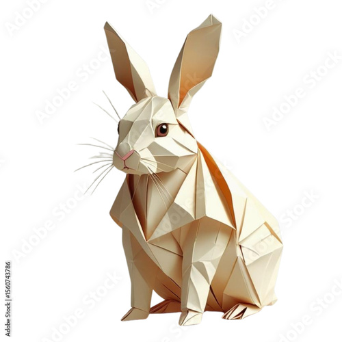 Low Poly Rabbit Illustration – Origami-Style Geometric Bunny in Cream and Beige Tones